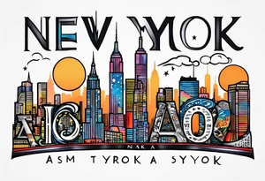 The New York skyline and the letters “A.O.” In the sky across tattoo idea