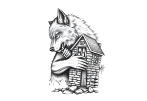 Big bad wolf hugging and puffing and blowing a brick house down tattoo idea