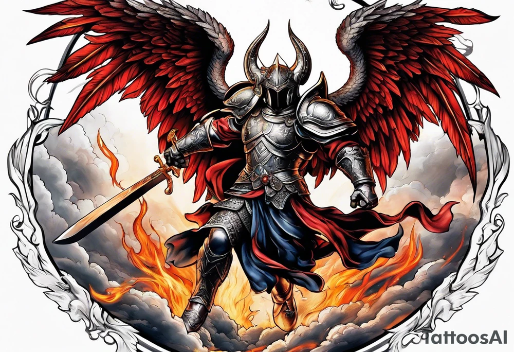 Michael the Archangel fighting devil tattoo idea