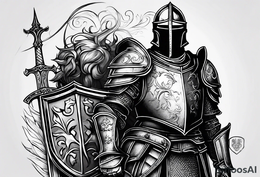 knight with heavy armor with letters RJL tattoo idea