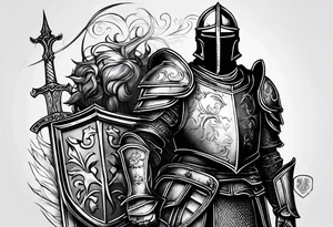knight with heavy armor with letters RJL tattoo idea