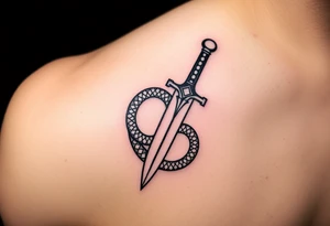 mystical snake coiled around an ancient dagger with jeweled hilt tattoo idea