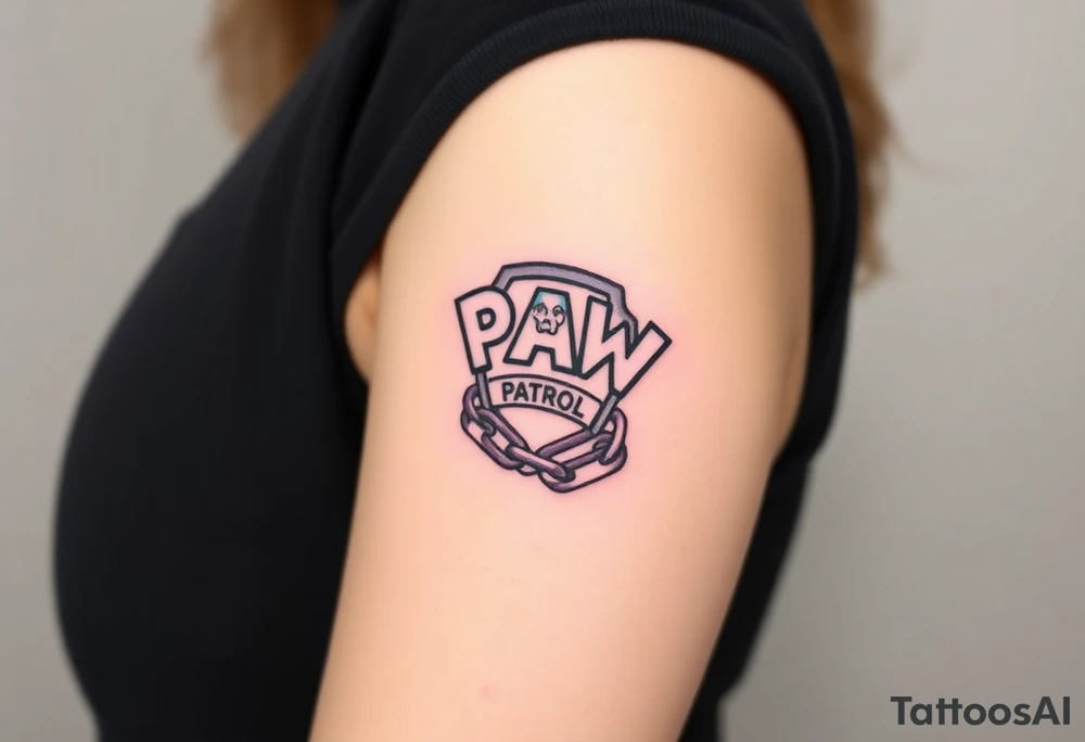The Paw Patrol emblem with interwoven chains, symbolizing teamwork and unity tattoo idea