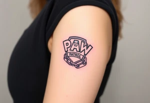 The Paw Patrol emblem with interwoven chains, symbolizing teamwork and unity tattoo idea