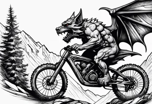 gargoyle riding a full suspension mountain bike tattoo idea