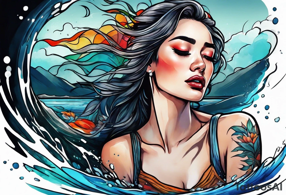 Woman crying at a river tattoo idea