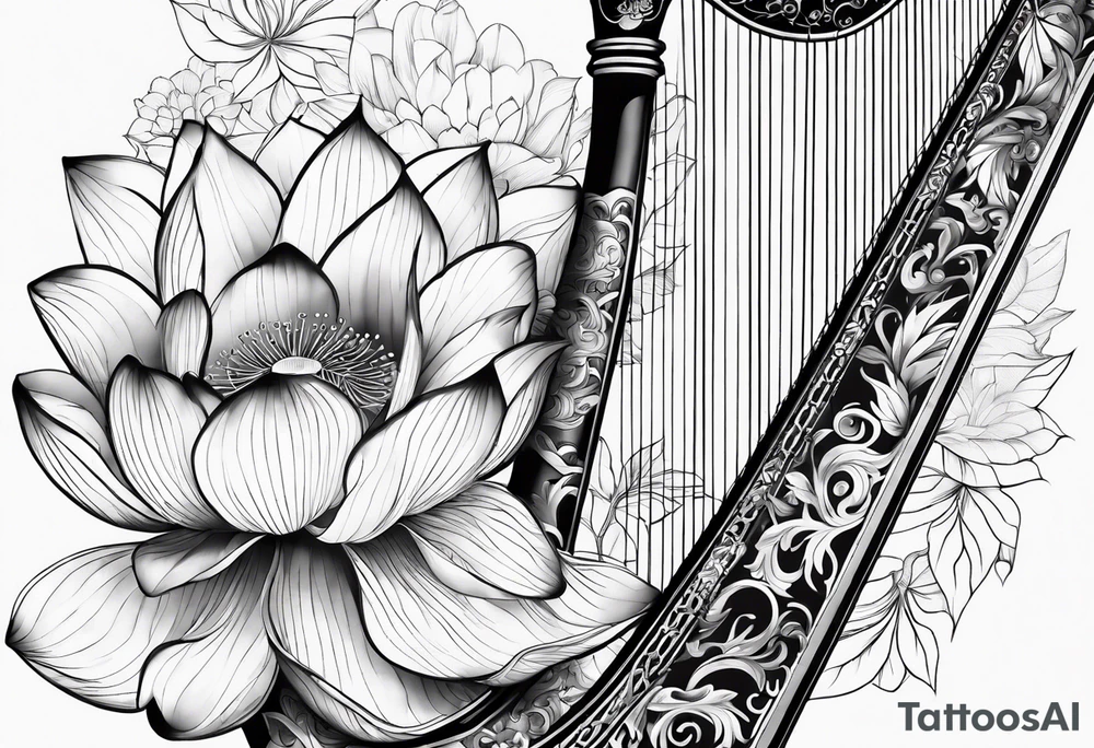 harpe en feuille de lotus tattoo idea
