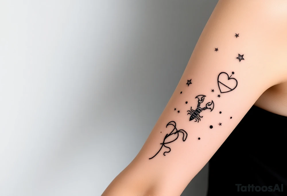 Stars constellation tattoo with libra, cancer, Taurus, 2 scorpio and capricorn tattoo idea