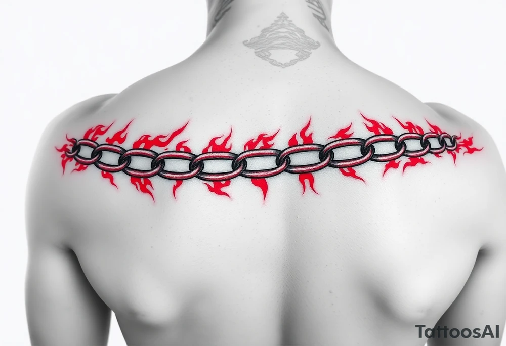 Red burn-like chain scars going across the whole forearm tattoo idea