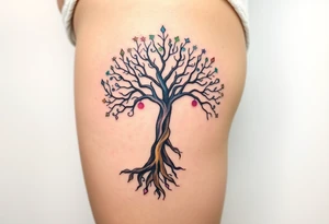 mystical tree of life with cosmic roots and celestial branches tattoo idea