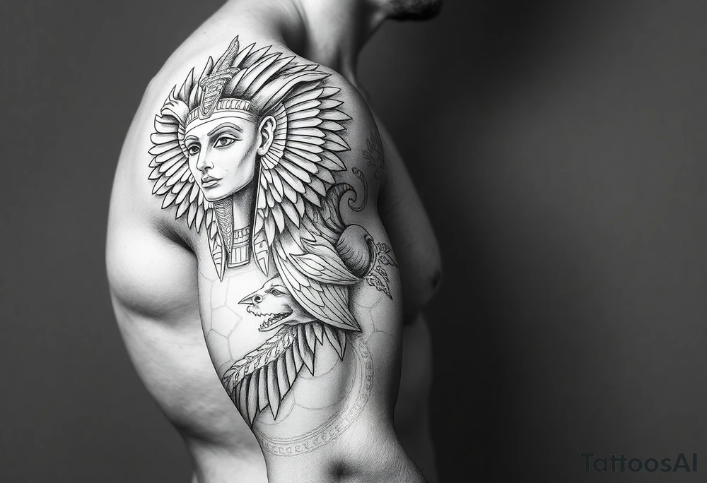 Egyptian theme . Add more elements. I have Egyptian symbols also so I want to connect them tattoo idea