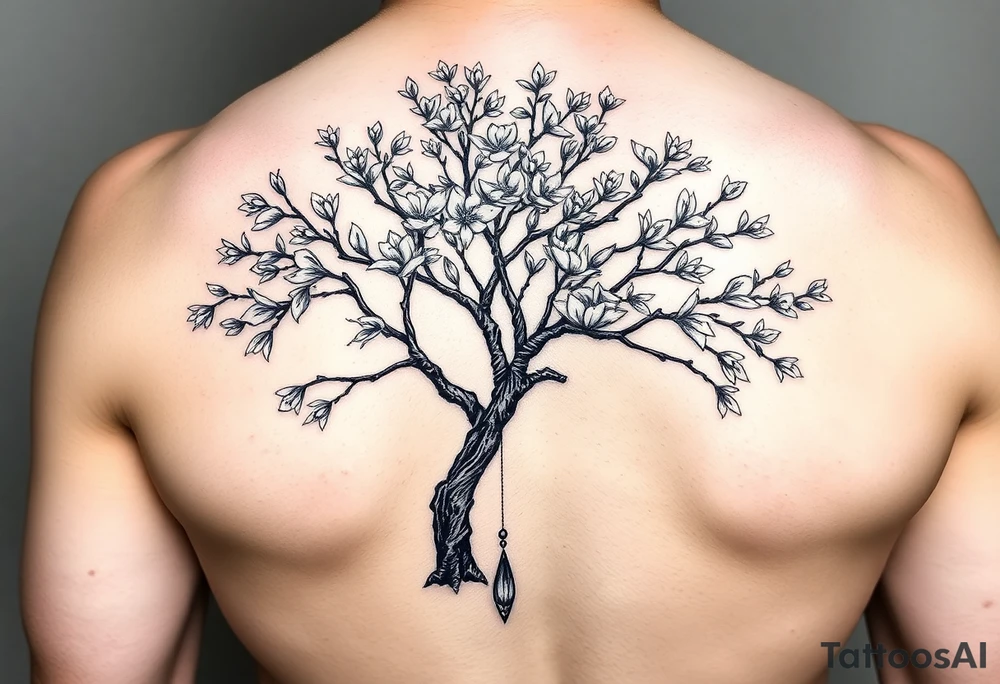 jacaranda tree no leave or flowers with lace drop embellishment tattoo idea