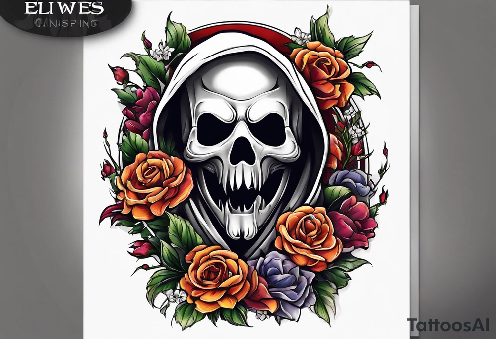 Ghostface holding flowers tattoo idea