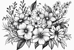 Small tattoo flower bunch using July flower, November flower, May flower, May flower, August flower and February flower tattoo idea