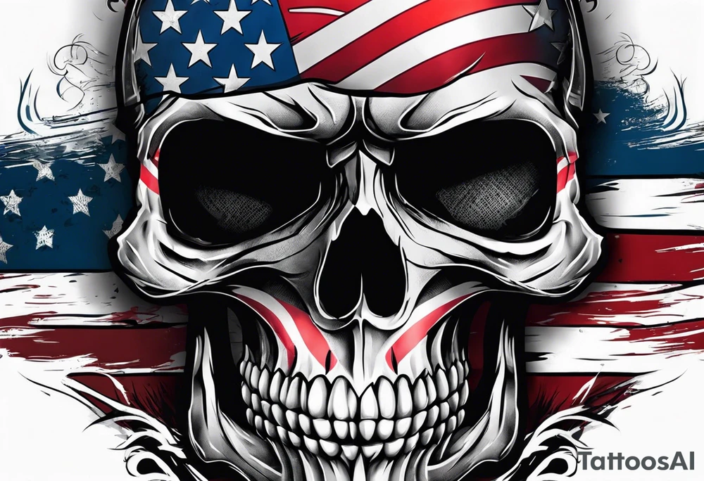 half face skull with american flag tattoo idea