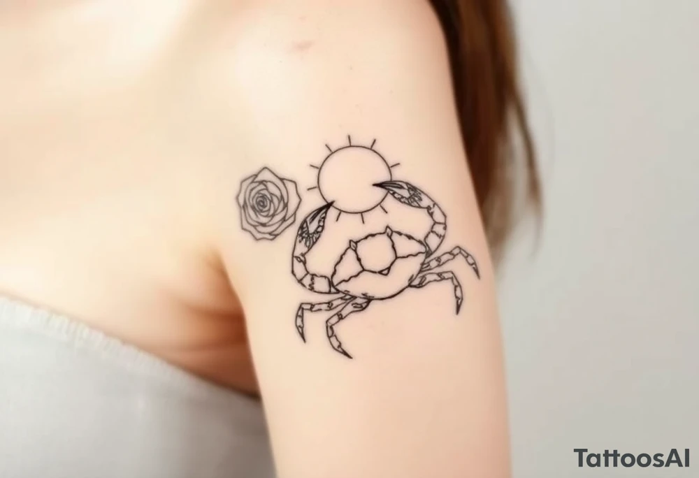 Rose and sun and crab tattoo idea