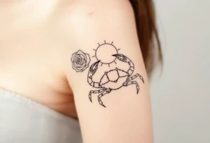 Rose and sun and crab tattoo idea