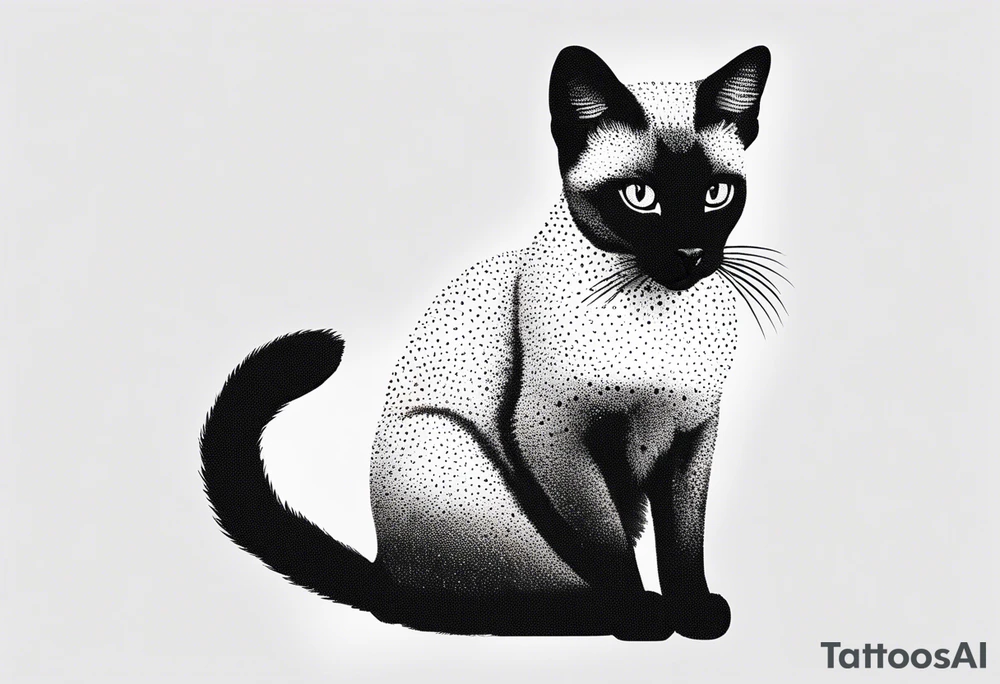 Create a delicate silhouette tattoo of a sitting Siamese cat, emphasizing its elegant posture and distinctive features tattoo idea