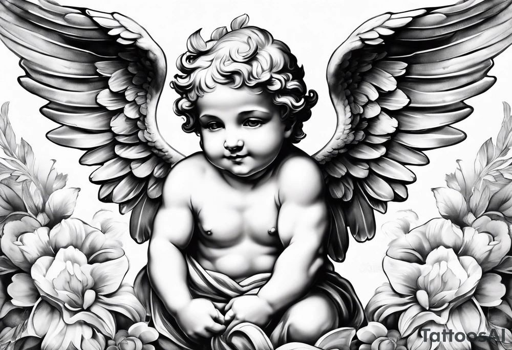 one putti with wings smiling tattoo idea