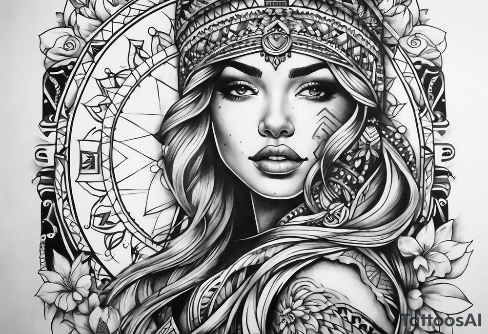 Columbia culture tattoo idea on leg/leg sleeve tattoo idea