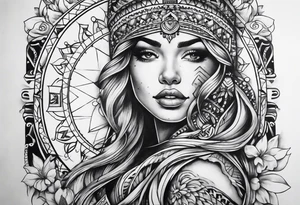 Columbia culture tattoo idea on leg/leg sleeve tattoo idea