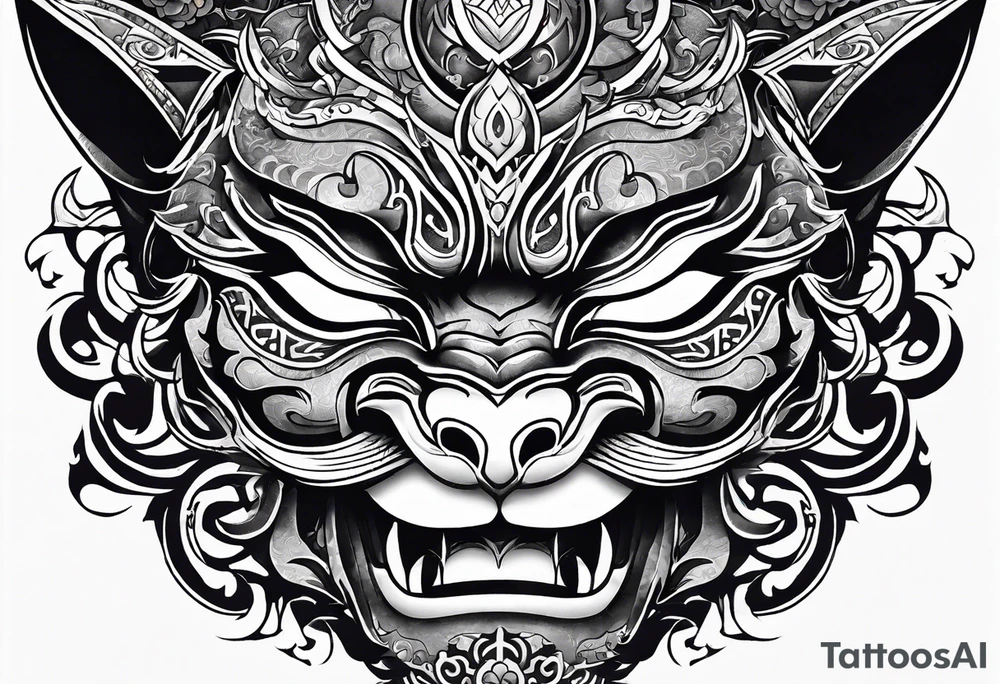 Half oni face mask,  half cat

So its a tatoo divided in the middle tattoo idea