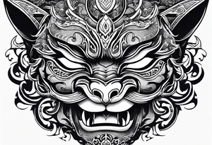 Half oni face mask,  half cat

So its a tatoo divided in the middle tattoo idea