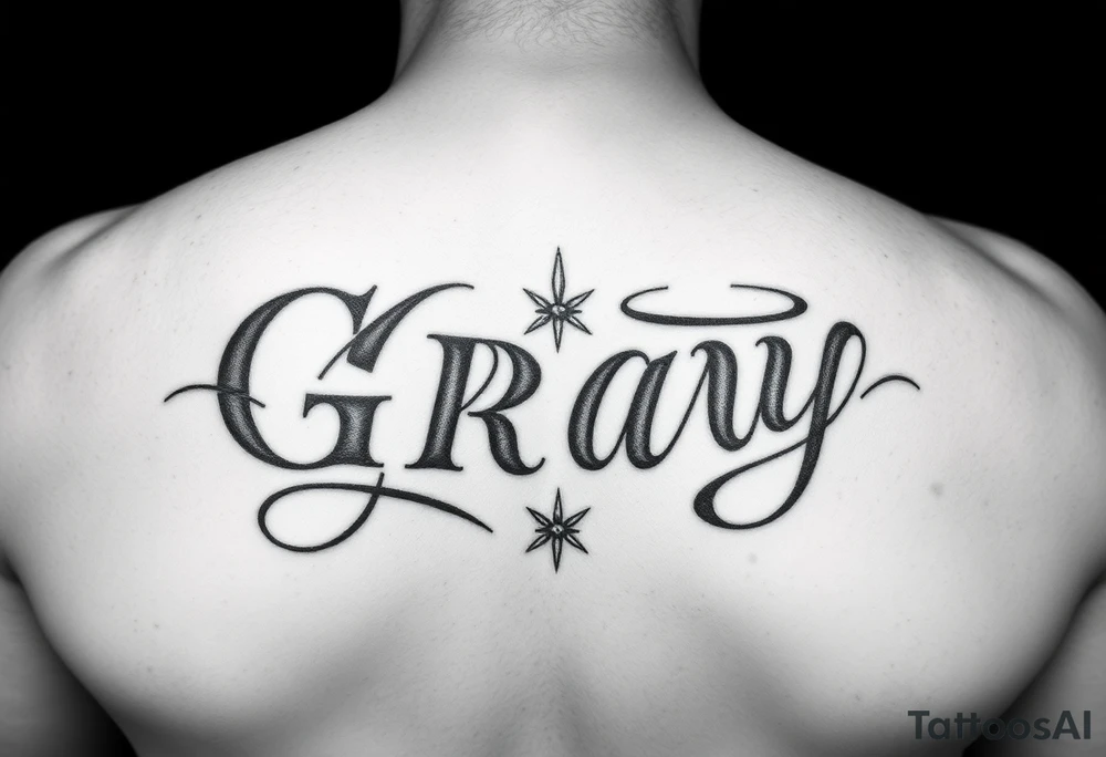 Tattoo design with the concept of our last name "Gray" with all pur first names incorporated. Bradley, Ashleigh, Penelope, Lennon. tattoo idea