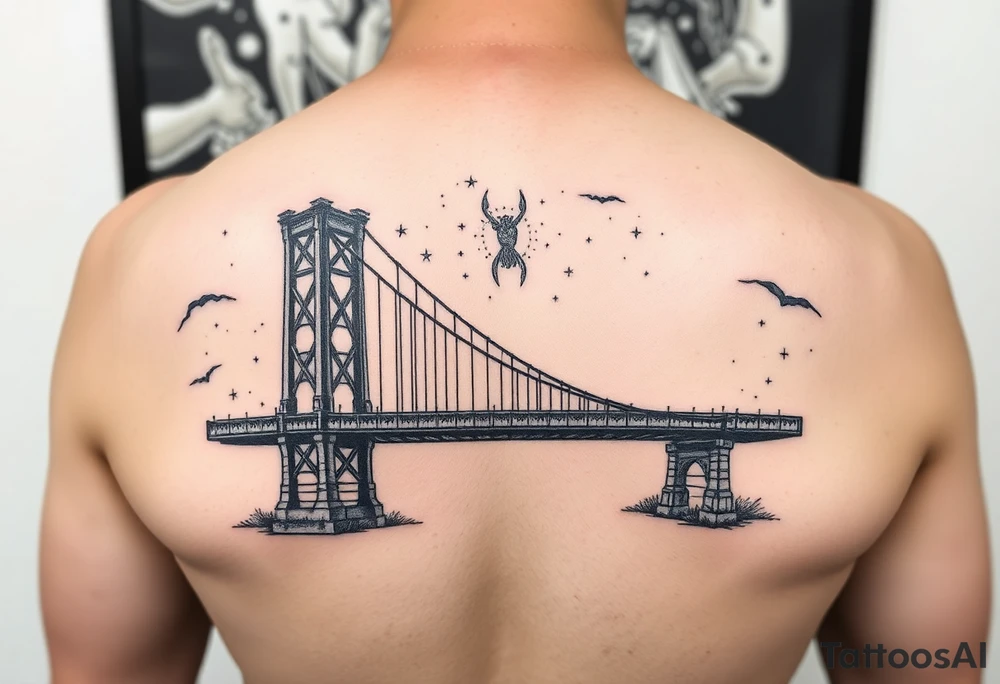 Create a tattoo of the brooklyn bridge 
Have space galaxy in the sky tattoo idea