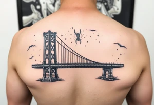 Create a tattoo of the brooklyn bridge 
Have space galaxy in the sky tattoo idea