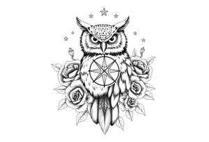 an owl,compass,roses,stars. tattoo idea