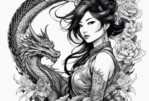 large warrior nymph with dragon tattoo idea