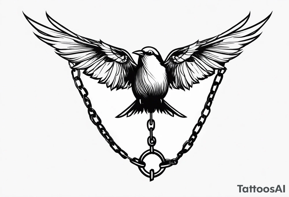 Broken chains with bird flying out tattoo idea