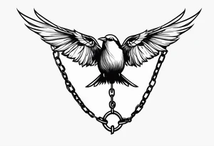 Broken chains with bird flying out tattoo idea