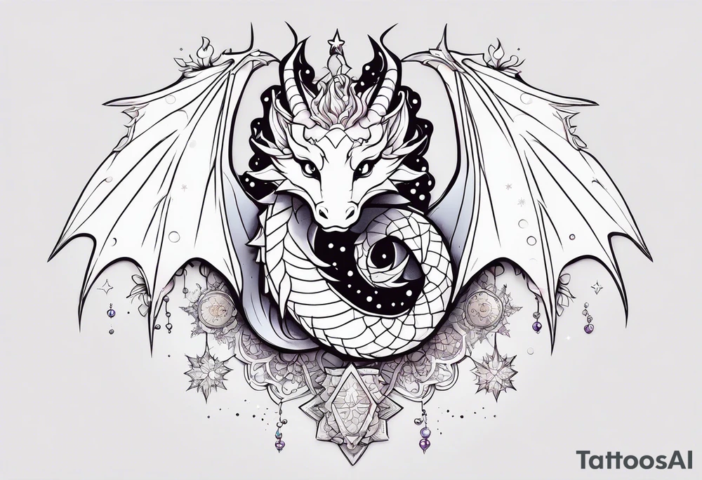 Constellation, kawaii dragon, snowflake tattoo idea