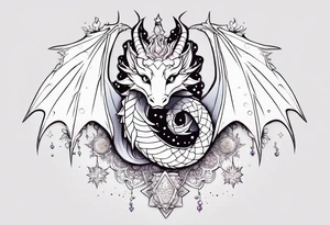 Constellation, kawaii dragon, snowflake tattoo idea