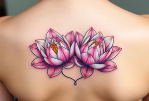 A pair of intertwined white and pink water lilies, with golden highlights on the petals, representing the harmony of two souls coming together in love tattoo idea