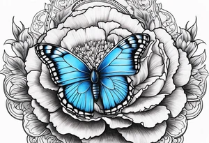 Blue butterfly full moon carnations tattoo idea