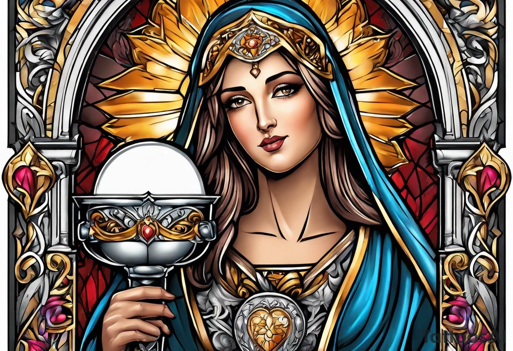 Female saint holding a chalice tattoo idea
