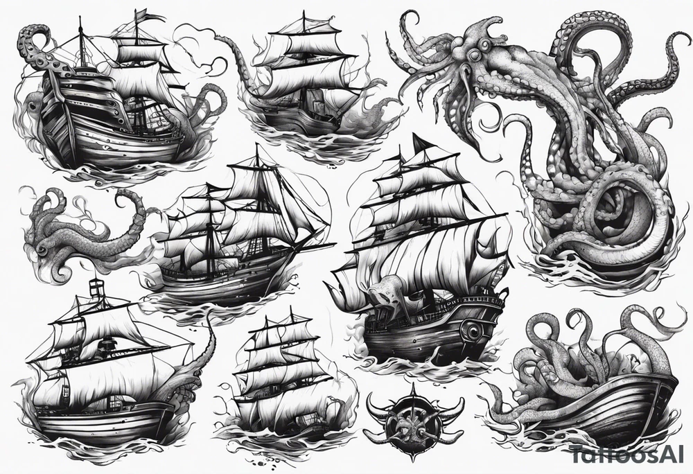 kraken and ship tattoo idea