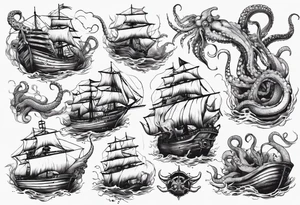 kraken and ship tattoo idea