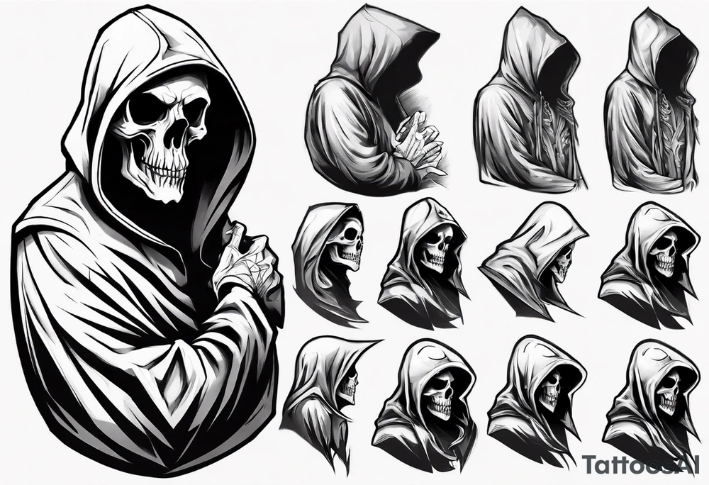 side view, hooded reaper upper body, no skull tattoo idea side view, hooded reaper upper body, no skull tattoo idea