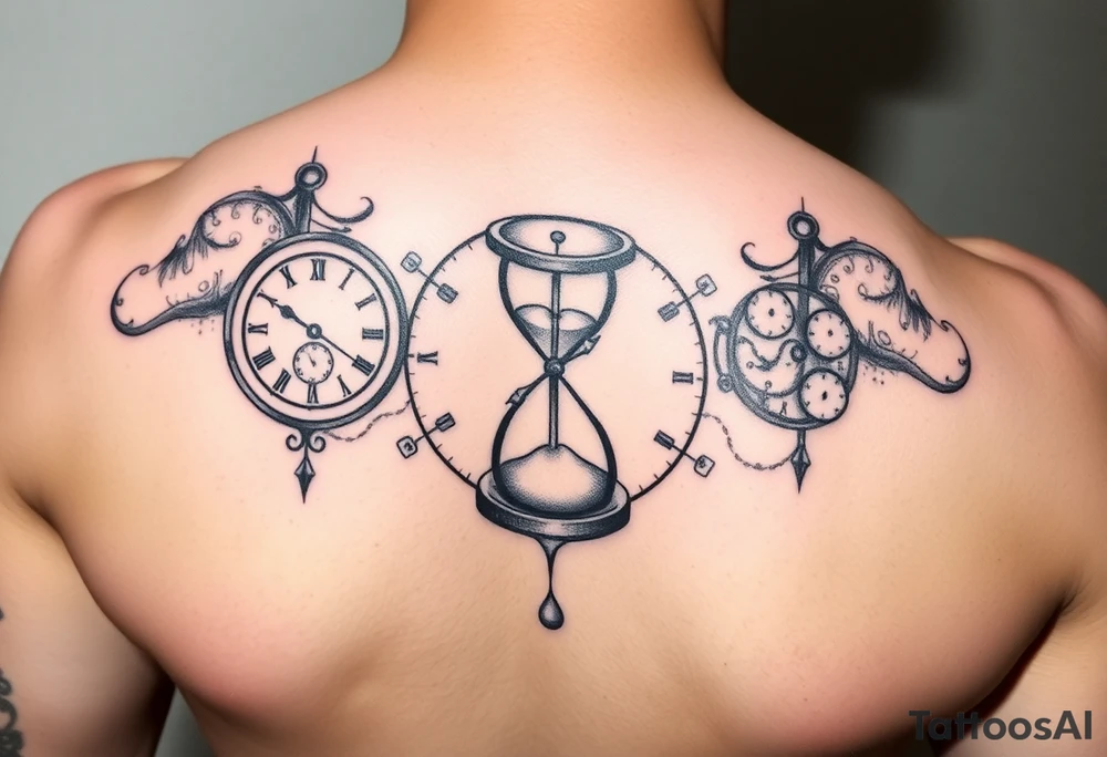 Clocks, sand timer, years , hours all melting away tattoo idea