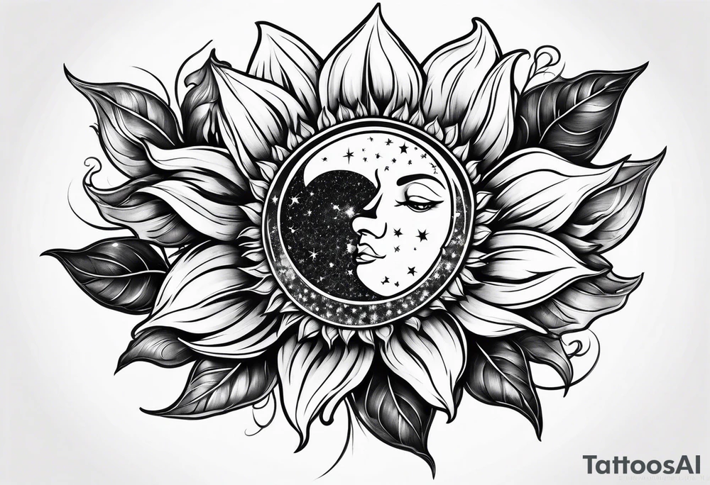 Sunflowers sun and moon tattoo idea