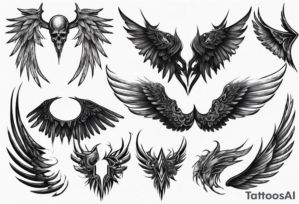 dark mysterious wings tattoo idea