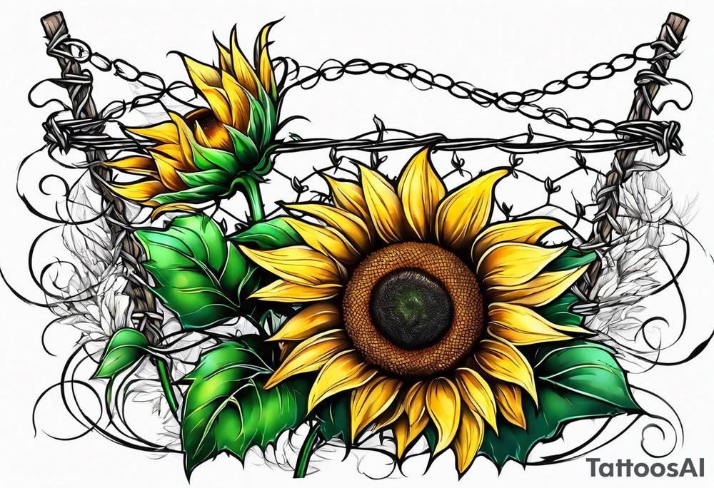 Sunflower, wheat, and barbed wire half sleeve tattoo idea