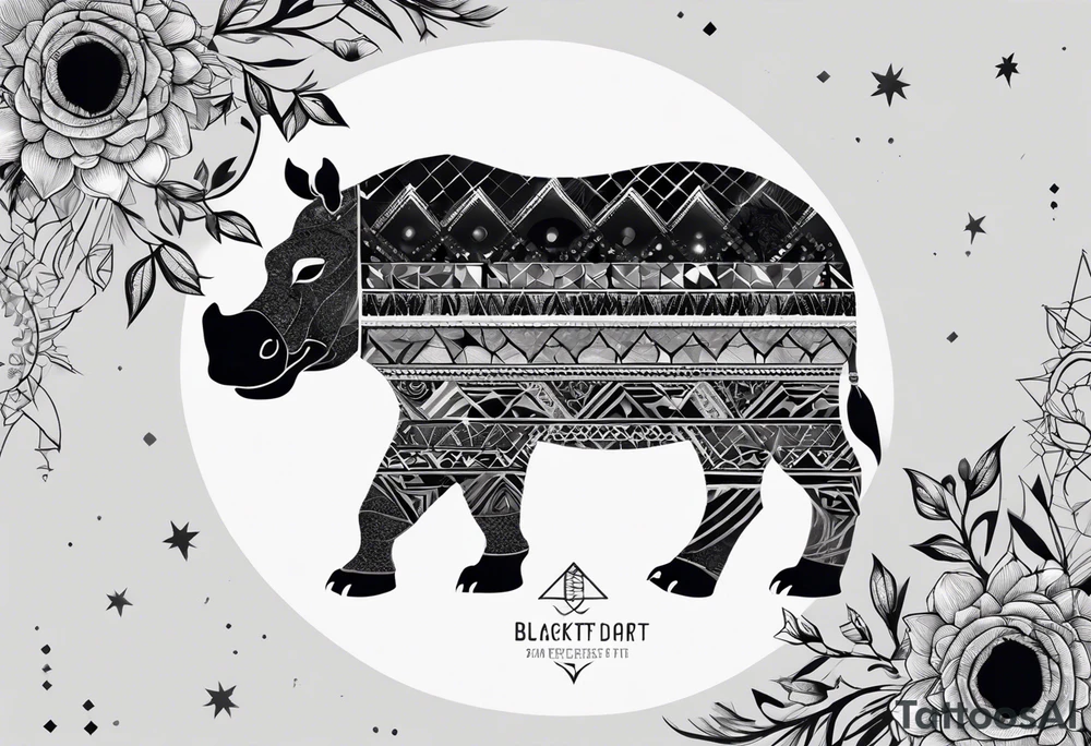 Very asymmetrical, +geometric pattern, with realistic full moon, with hippo at side look, +tribal, +geometric, +inkart , +blackwork, +grey scale, + sketch
with wintersweet flower bud, +inkart touch, +for men tattoo idea