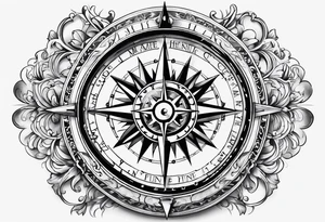 Compass dial with the names Chris Hannah Holly Millie tattoo idea