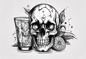A scull in the glass with alcohol and piece of lime tattoo idea