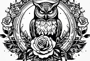 An owl, a rose, a paw print tattoo idea